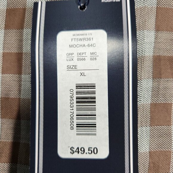 Roundtree & Yorke Mens SIZE XL Brown Checkered Button-Down Shirt Long Sleeve - Picture 4 of 10